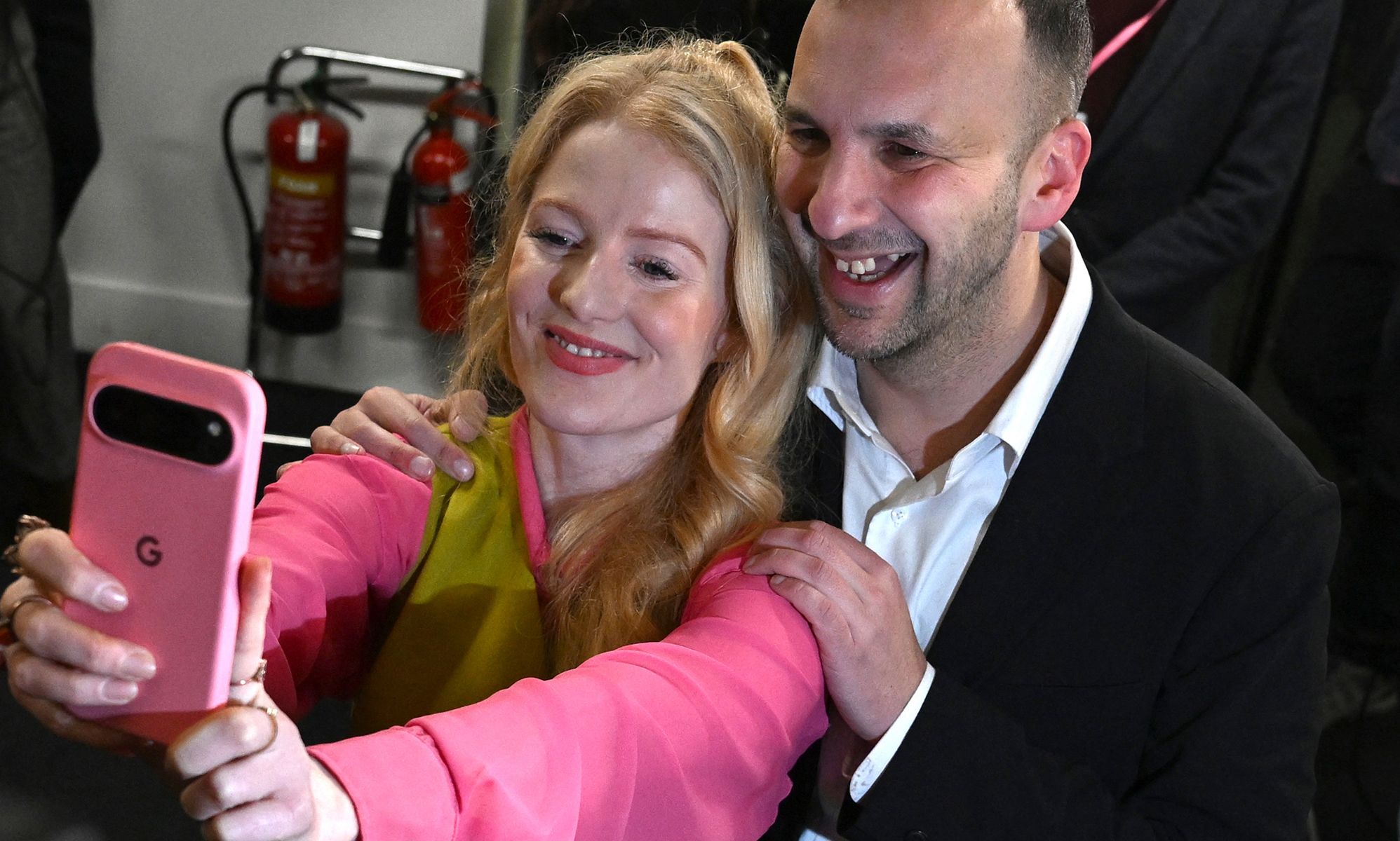 Hannah Spencer with Greens leader Zack Polanski.