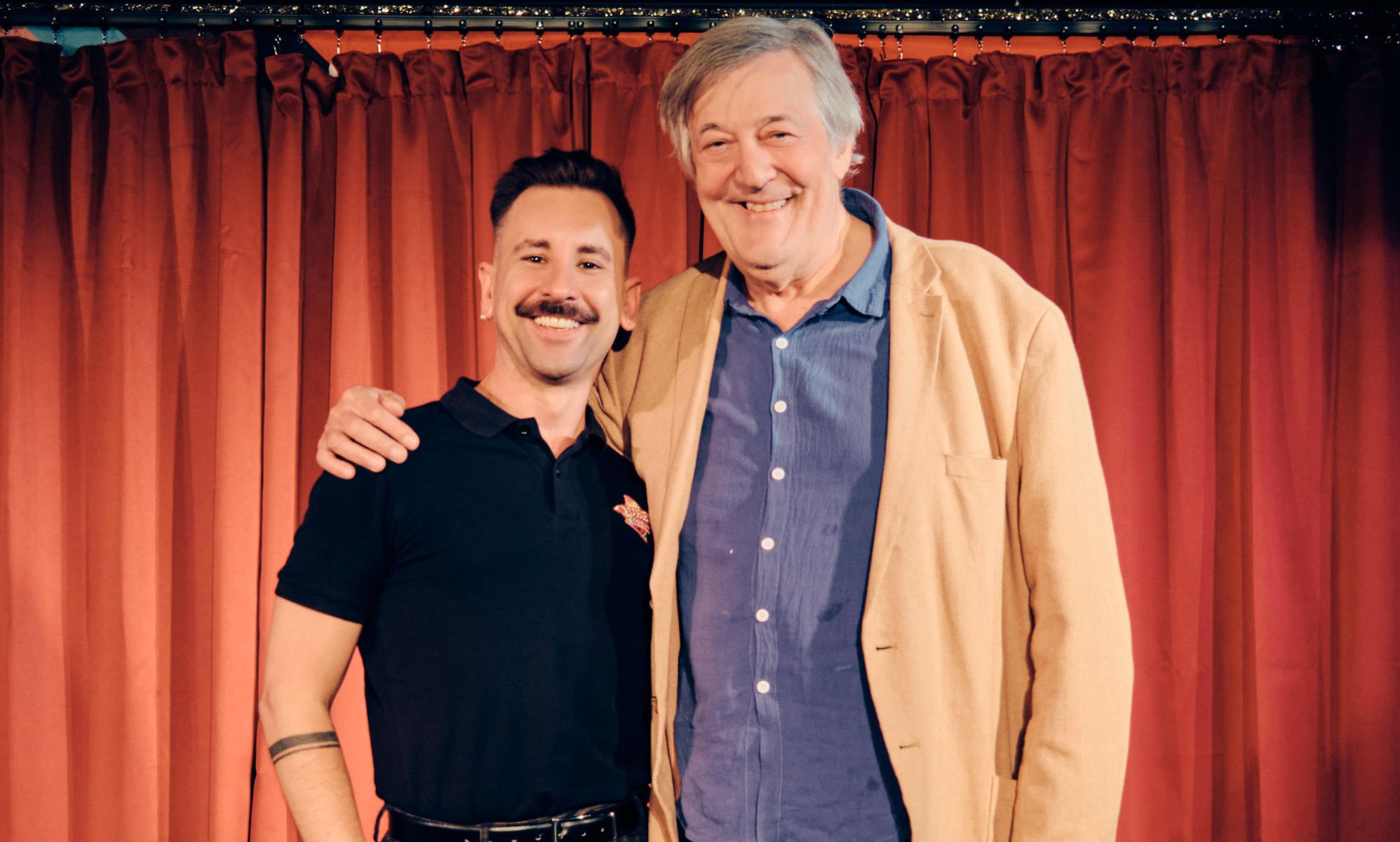 Queer Theatre founder Andrew Keates with Sir Stephen Fry.