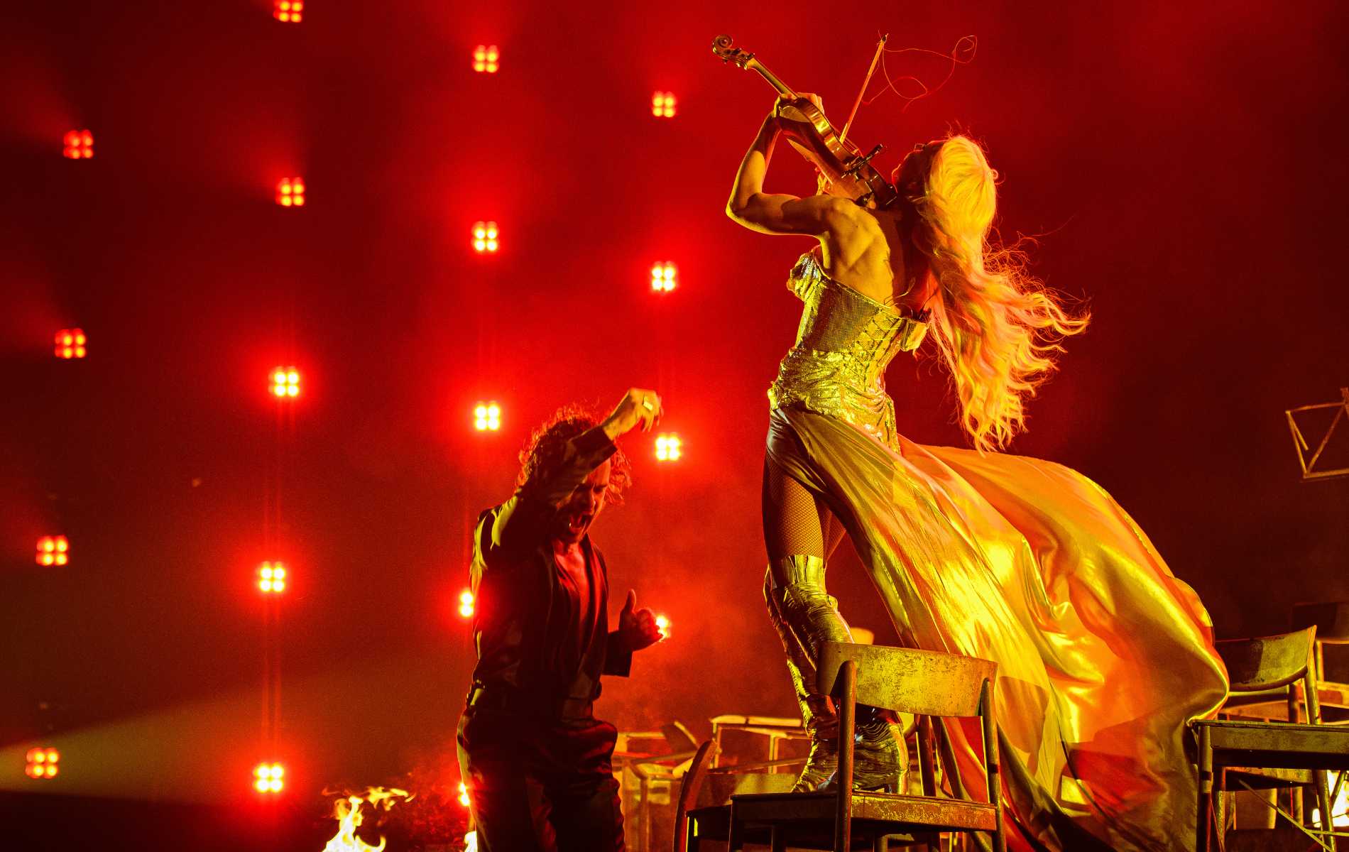 Pete Parkkonen and Linda Lampenius perform at Uuden Musiikin Kilpailu 2026 at Nokia Arena on February 28, 2026 in Tampere, Finland.